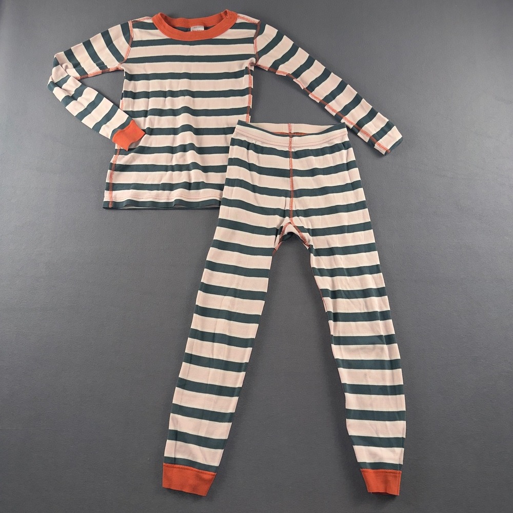 Hanna Andersson Kids 8 Organic Cotton Striped Pajama Set Teal Pink 66987 FWH21